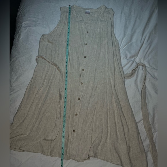 Sleeveless Linen Dress Beige Button-Down with Belt Oversized • Size 3X - Picture 3 of 7